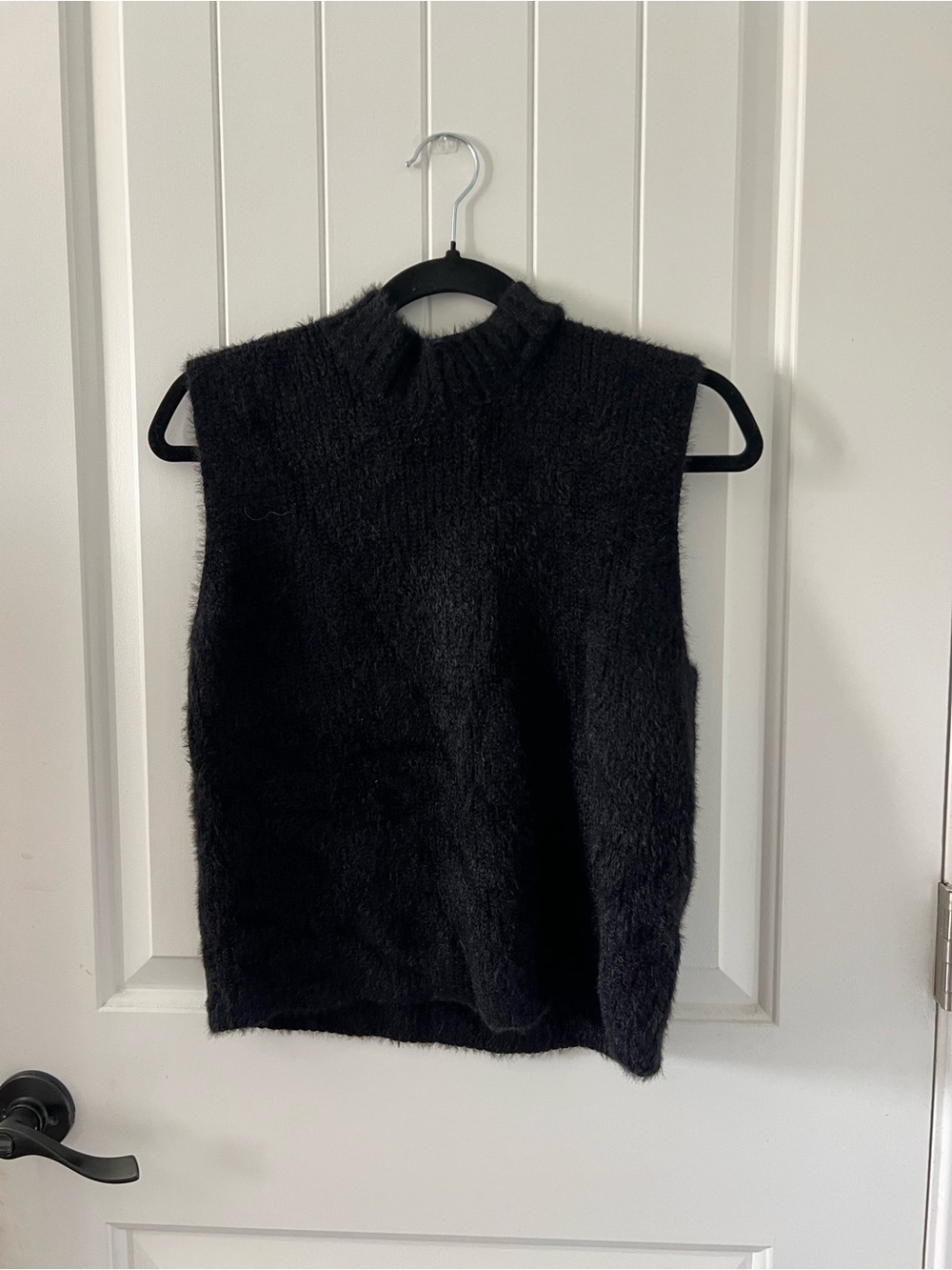 Old Navy Black Fuzzy Sleeveless Mock Neck Sweater